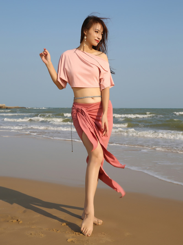 Set costum Belly Dance — stil oriental, model uni, țesătură rib, poliester (Brand BELLYQUEEN/Dancer; pentru femei adulte; pentru Belly Dance)