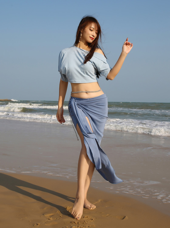 Set costum Belly Dance — stil oriental, model uni, țesătură rib, poliester (Brand BELLYQUEEN/Dancer; pentru femei adulte; pentru Belly Dance)