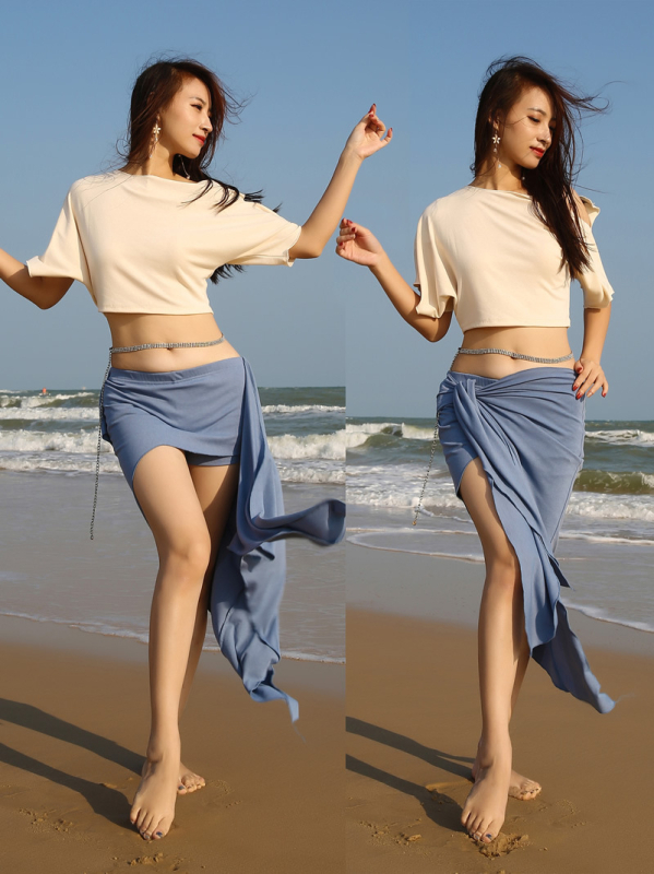 Set costum Belly Dance — stil oriental, model uni, țesătură rib, poliester (Brand BELLYQUEEN/Dancer; pentru femei adulte; pentru Belly Dance)