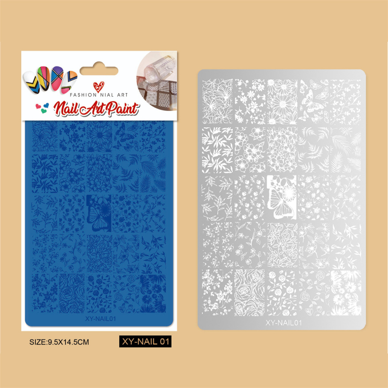 Πλακέτα εκτύπωσης νυχιών από ανοξείδωτο χάλυβα με σχέδιο δαντέλας, πεταλούδας και λουλουδιών σε φιδίνο μοτίβο; ανοξείδωτος χάλυβας; 50 g; διάρκεια ζωής 3 χρόνια