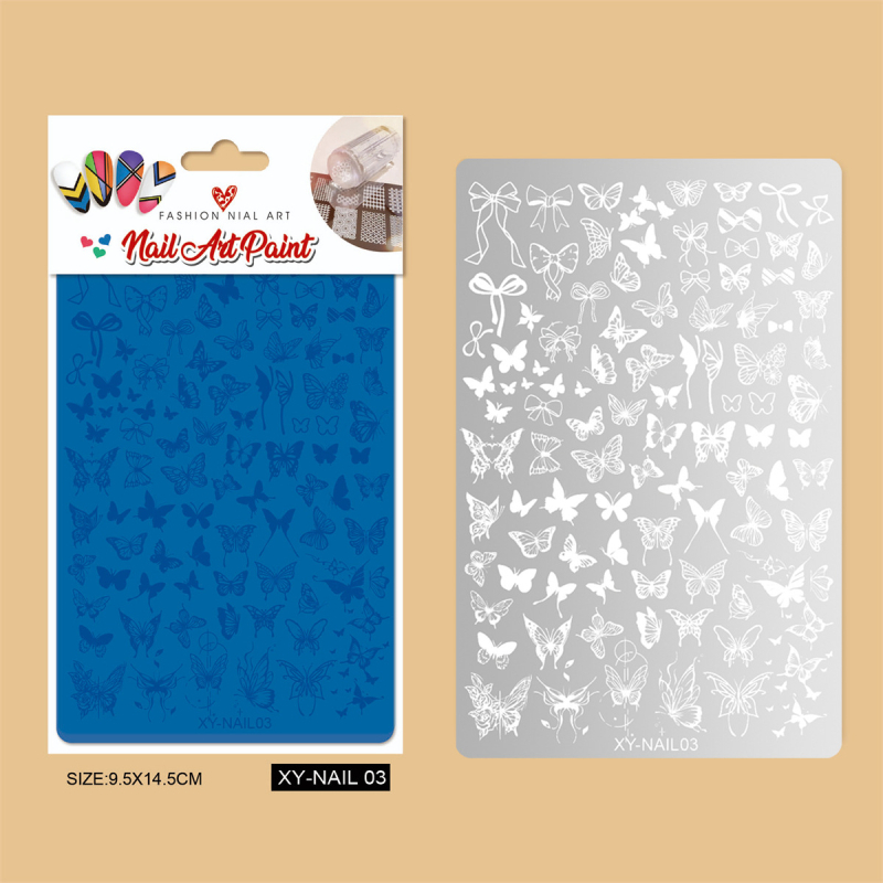 Πλακέτα εκτύπωσης νυχιών από ανοξείδωτο χάλυβα με σχέδιο δαντέλας, πεταλούδας και λουλουδιών σε φιδίνο μοτίβο; ανοξείδωτος χάλυβας; 50 g; διάρκεια ζωής 3 χρόνια