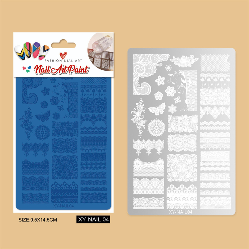 Πλακέτα εκτύπωσης νυχιών από ανοξείδωτο χάλυβα με σχέδιο δαντέλας, πεταλούδας και λουλουδιών σε φιδίνο μοτίβο; ανοξείδωτος χάλυβας; 50 g; διάρκεια ζωής 3 χρόνια