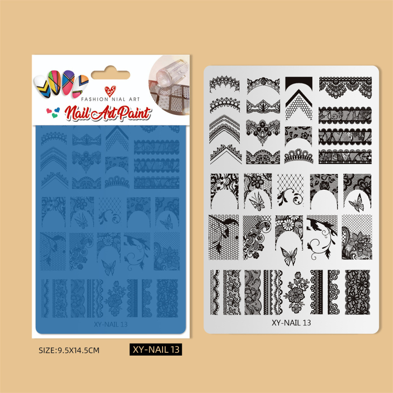 Πλακέτα εκτύπωσης νυχιών από ανοξείδωτο χάλυβα με σχέδιο δαντέλας, πεταλούδας και λουλουδιών σε φιδίνο μοτίβο; ανοξείδωτος χάλυβας; 50 g; διάρκεια ζωής 3 χρόνια