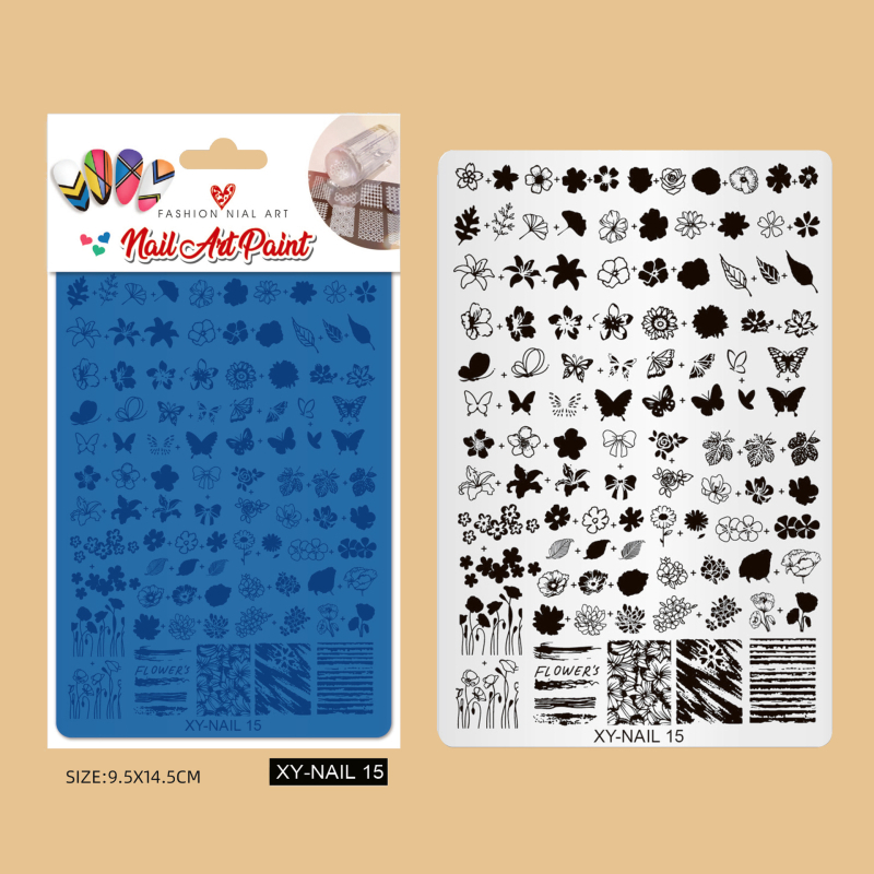 Πλακέτα εκτύπωσης νυχιών από ανοξείδωτο χάλυβα με σχέδιο δαντέλας, πεταλούδας και λουλουδιών σε φιδίνο μοτίβο; ανοξείδωτος χάλυβας; 50 g; διάρκεια ζωής 3 χρόνια