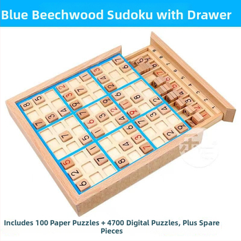 Drveni set Sudoku i društvena igra s mrežama 4×4, 6×6 i 9×9; uključuje Ludo i Gomoku; pet u jednom s kliznim dizajnom za obiteljsku igru