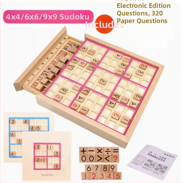 Drveni set Sudoku i društvena igra s mrežama 4×4, 6×6 i 9×9; uključuje Ludo i Gomoku; pet u jednom s kliznim dizajnom za obiteljsku igru