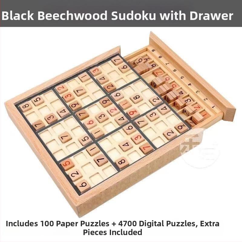 Drveni set Sudoku i društvena igra s mrežama 4×4, 6×6 i 9×9; uključuje Ludo i Gomoku; pet u jednom s kliznim dizajnom za obiteljsku igru