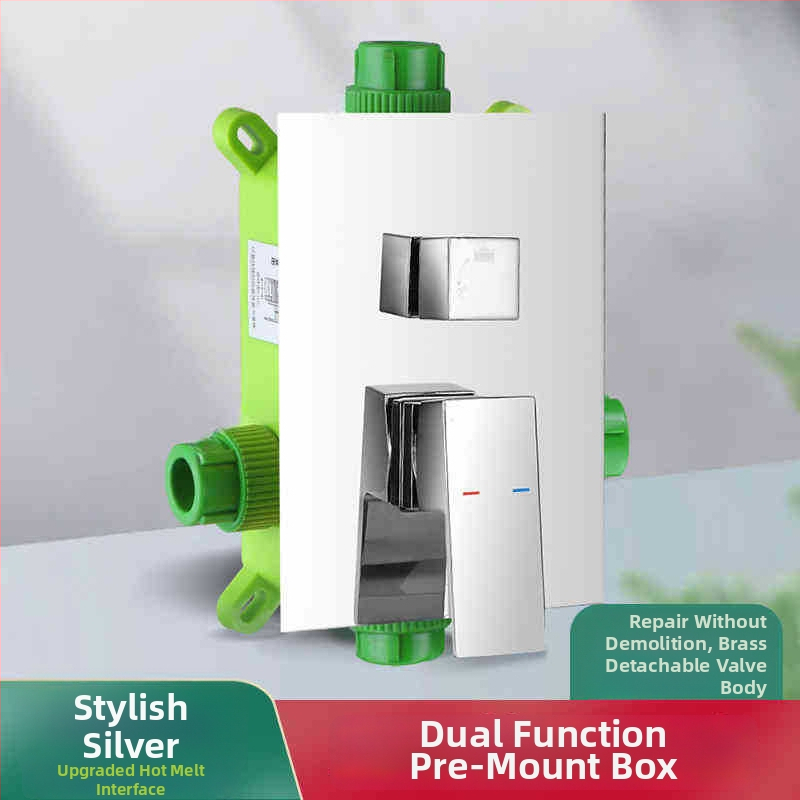 Ugradni tuš set, bakreno tijelo, kvadratni oblik, kromirana završna obrada, funkcije: raspršivanje, kontrola temperature, stalna temperatura, automatsko punjenje