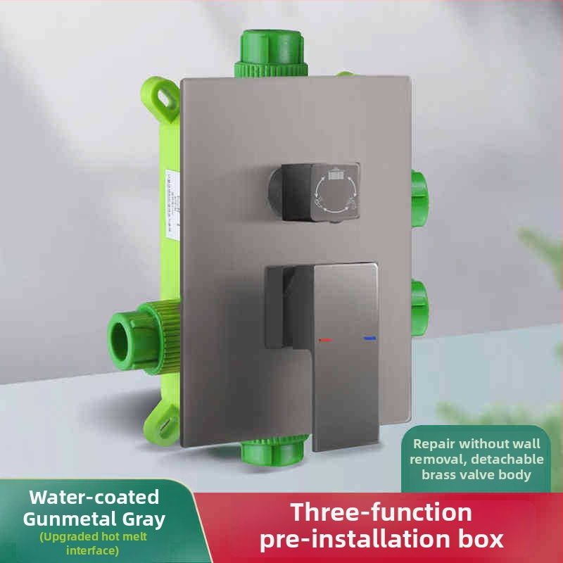 Ugradni tuš set, bakreno tijelo, kvadratni oblik, kromirana završna obrada, funkcije: raspršivanje, kontrola temperature, stalna temperatura, automatsko punjenje