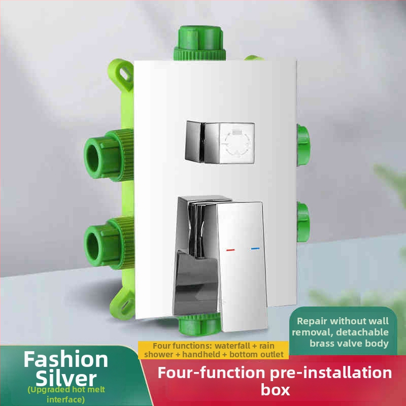 Ugradni tuš set, bakreno tijelo, kvadratni oblik, kromirana završna obrada, funkcije: raspršivanje, kontrola temperature, stalna temperatura, automatsko punjenje