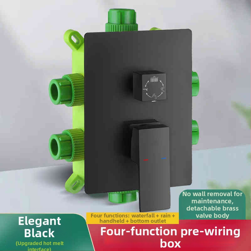 Ugradni tuš set, bakreno tijelo, kvadratni oblik, kromirana završna obrada, funkcije: raspršivanje, kontrola temperature, stalna temperatura, automatsko punjenje