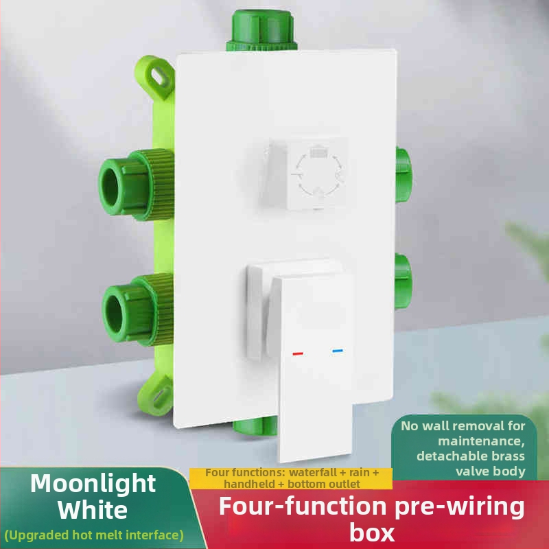 Ugradni tuš set, bakreno tijelo, kvadratni oblik, kromirana završna obrada, funkcije: raspršivanje, kontrola temperature, stalna temperatura, automatsko punjenje