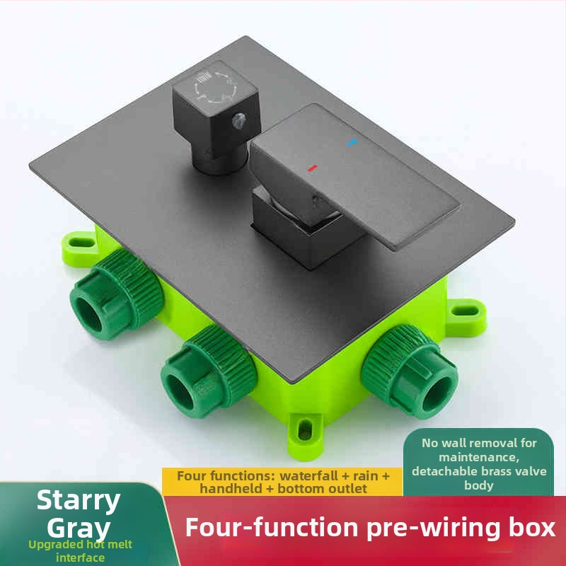Ugradni tuš set, bakreno tijelo, kvadratni oblik, kromirana završna obrada, funkcije: raspršivanje, kontrola temperature, stalna temperatura, automatsko punjenje
