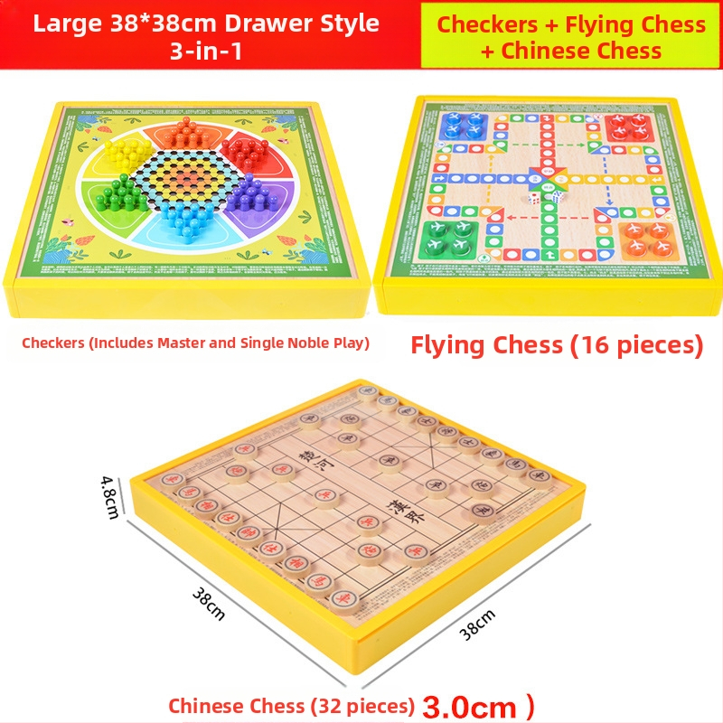 Višenamjenski drveni društveni sklop s osam igara u jednom: Gobang, Flying Chess, Xiangqi, Checkers i Jungle Animal Chess – Wooden Master; pogodno za djecu do 14 godina.