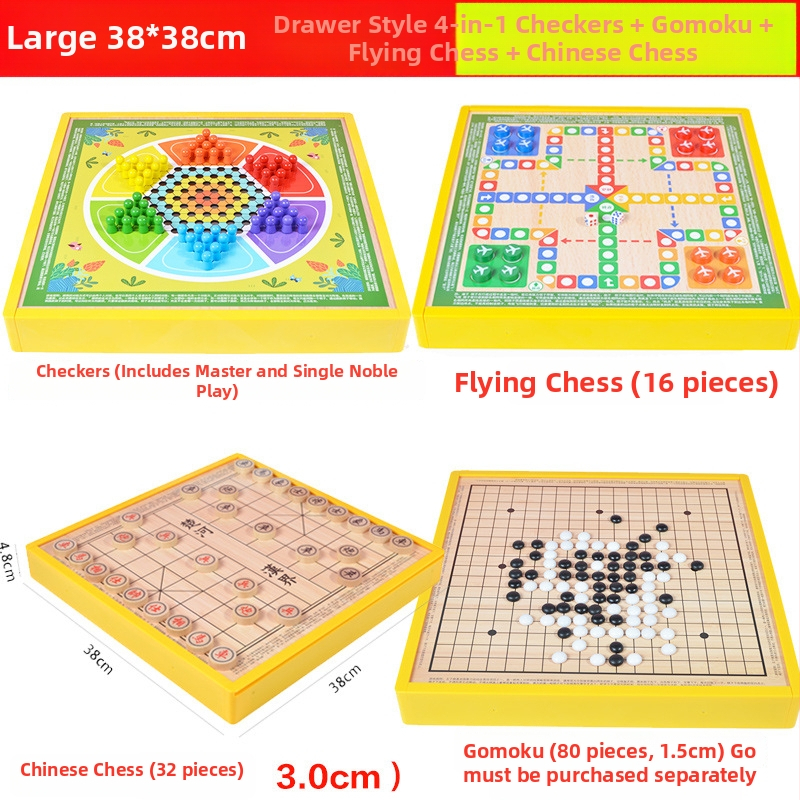 Višenamjenski drveni društveni sklop s osam igara u jednom: Gobang, Flying Chess, Xiangqi, Checkers i Jungle Animal Chess – Wooden Master; pogodno za djecu do 14 godina.