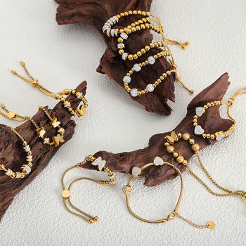 Brățară din oțel de titan cu placare aurie, mărgele cu diamante, design geometric, pentru femei, stil office