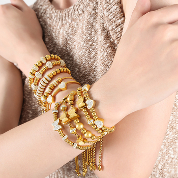 Brățară din oțel de titan cu placare aurie, mărgele cu diamante, design geometric, pentru femei, stil office