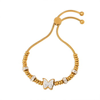 Brățară din oțel de titan cu placare aurie, mărgele cu diamante, design geometric, pentru femei, stil office