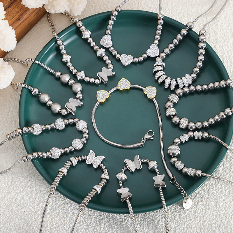 Brățară din oțel de titan cu placare aurie, mărgele cu diamante, design geometric, pentru femei, stil office