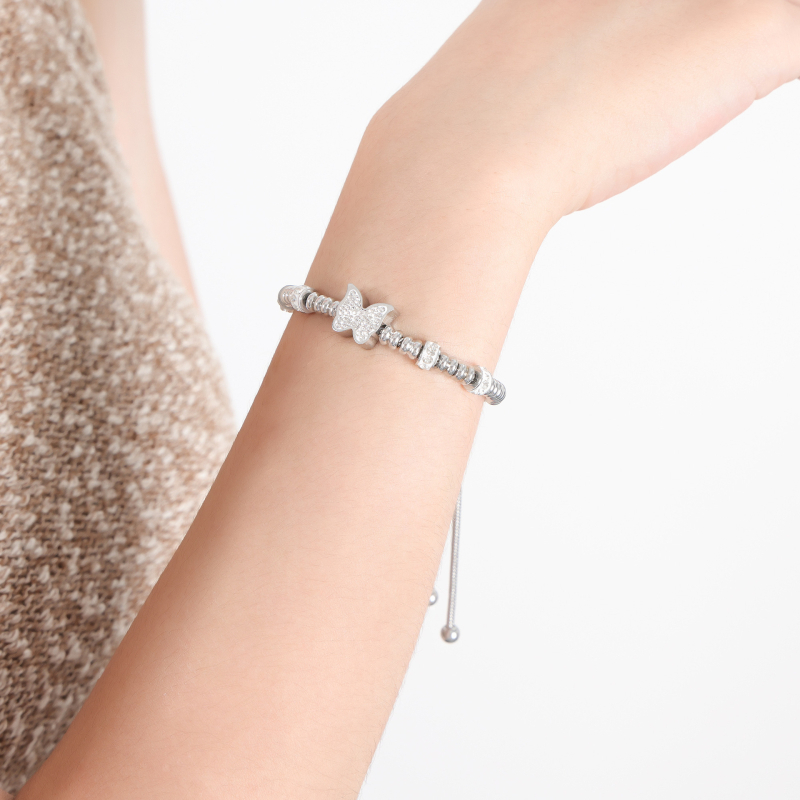 Brățară din oțel de titan cu placare aurie, mărgele cu diamante, design geometric, pentru femei, stil office