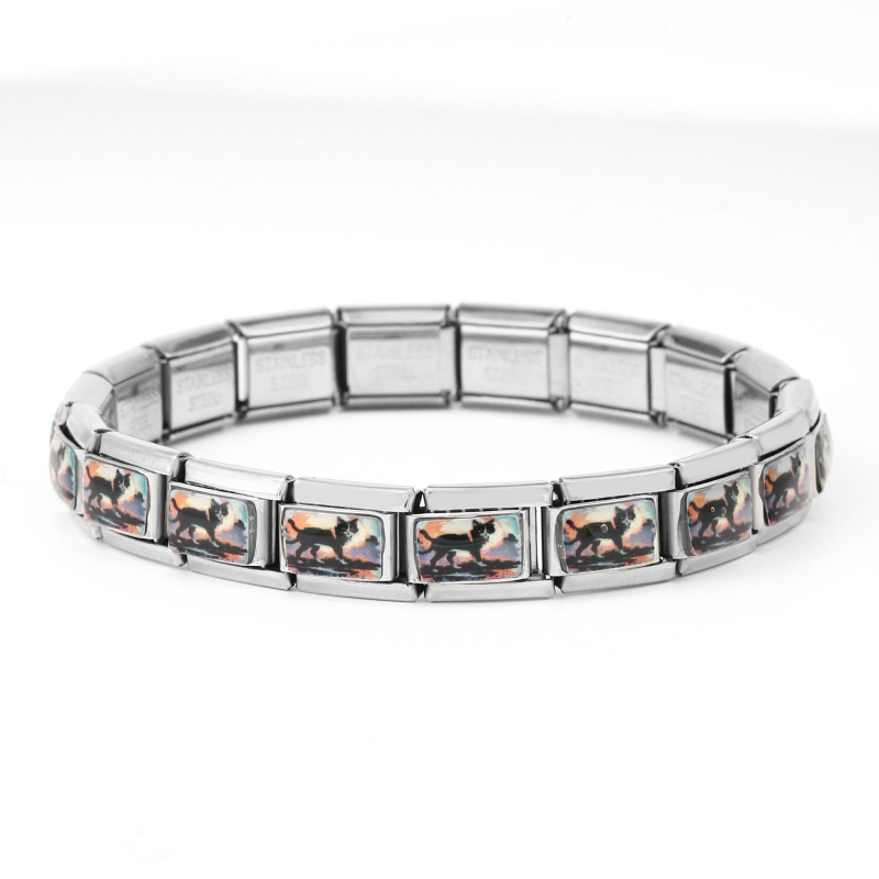 Brățară cu pisică desen animat | oțel inoxidabil • făcut manual • unisex, design original • formă de animal