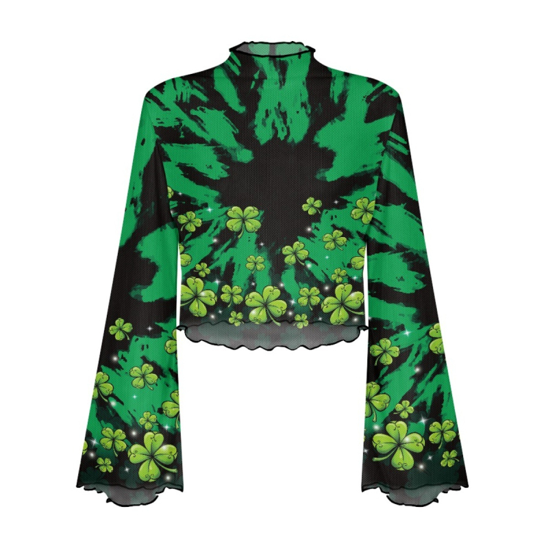 Poliesterski top s otisom lubanje, uskog kroja, dugi rukavi zvonastog kroja