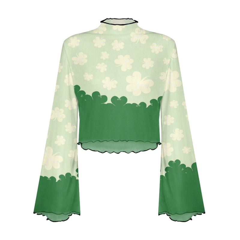 Poliesterski top s otisom lubanje, uskog kroja, dugi rukavi zvonastog kroja