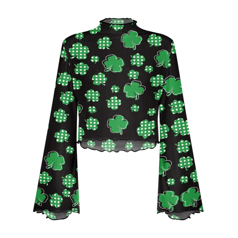 Poliesterski top s otisom lubanje, uskog kroja, dugi rukavi zvonastog kroja