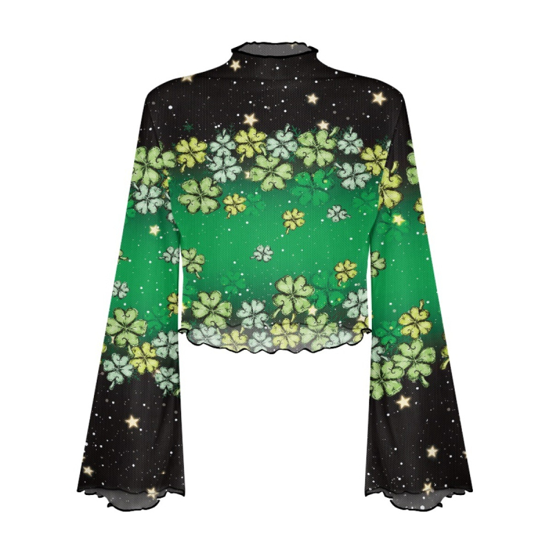 Poliesterski top s otisom lubanje, uskog kroja, dugi rukavi zvonastog kroja