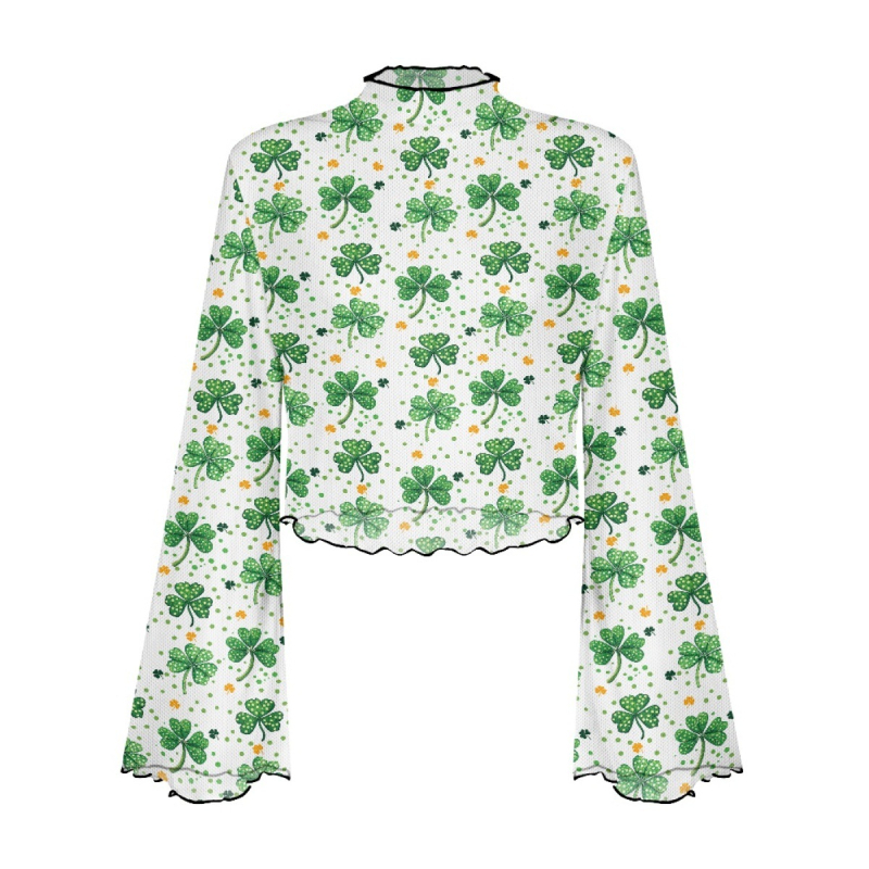 Poliesterski top s otisom lubanje, uskog kroja, dugi rukavi zvonastog kroja