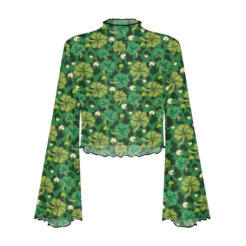 Poliesterski top s otisom lubanje, uskog kroja, dugi rukavi zvonastog kroja