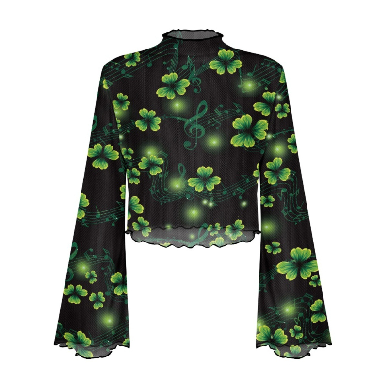 Poliesterski top s otisom lubanje, uskog kroja, dugi rukavi zvonastog kroja