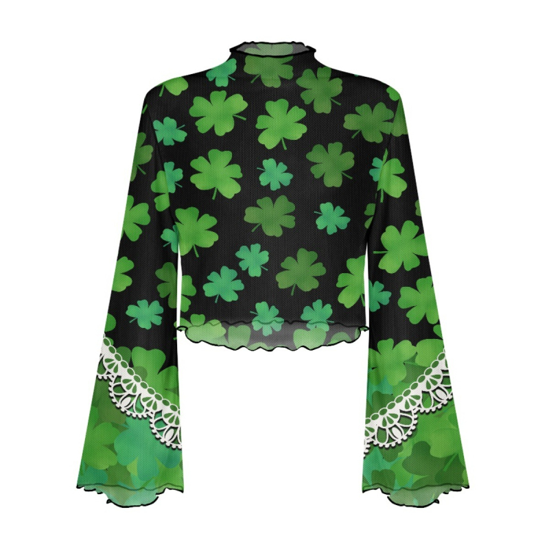 Poliesterski top s otisom lubanje, uskog kroja, dugi rukavi zvonastog kroja