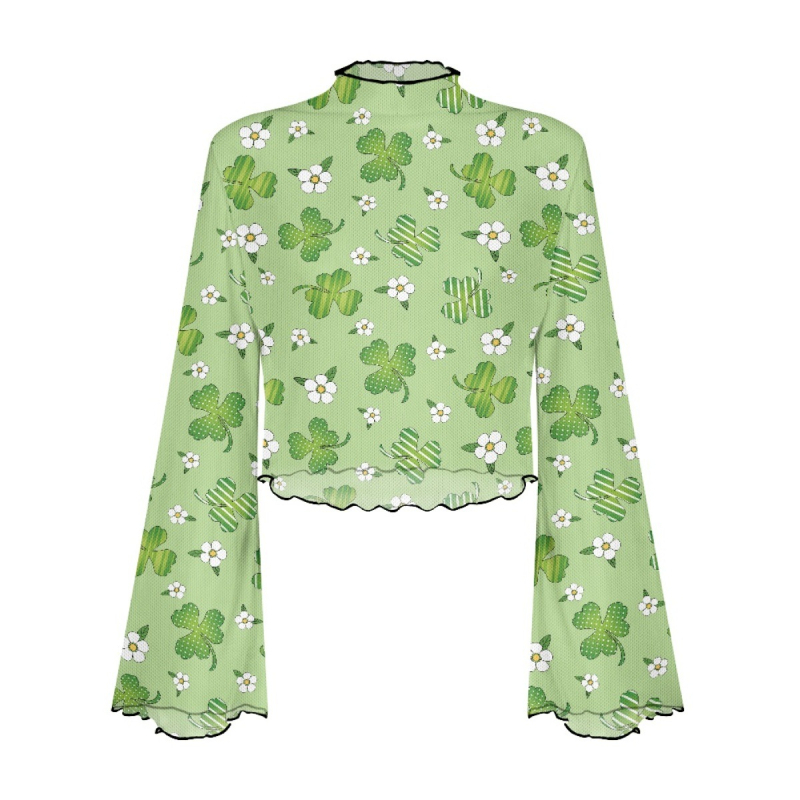 Poliesterski top s otisom lubanje, uskog kroja, dugi rukavi zvonastog kroja