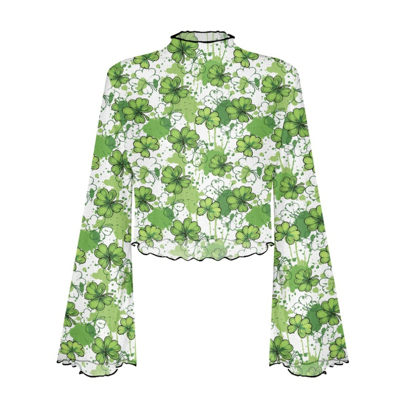 Poliesterski top s otisom lubanje, uskog kroja, dugi rukavi zvonastog kroja