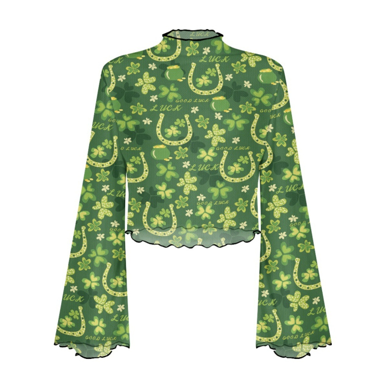 Poliesterski top s otisom lubanje, uskog kroja, dugi rukavi zvonastog kroja