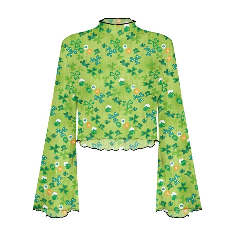 Poliesterski top s otisom lubanje, uskog kroja, dugi rukavi zvonastog kroja