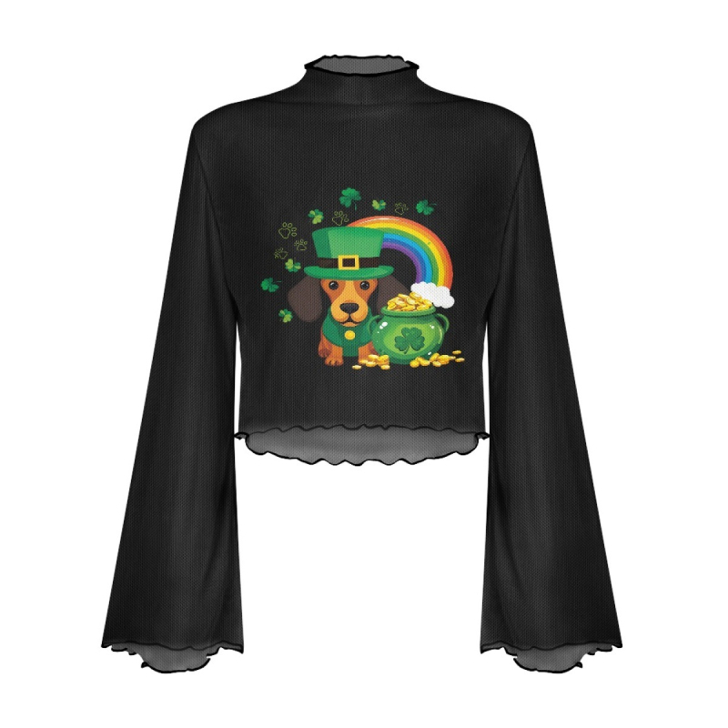 Poliesterski top s otisom lubanje, uskog kroja, dugi rukavi zvonastog kroja