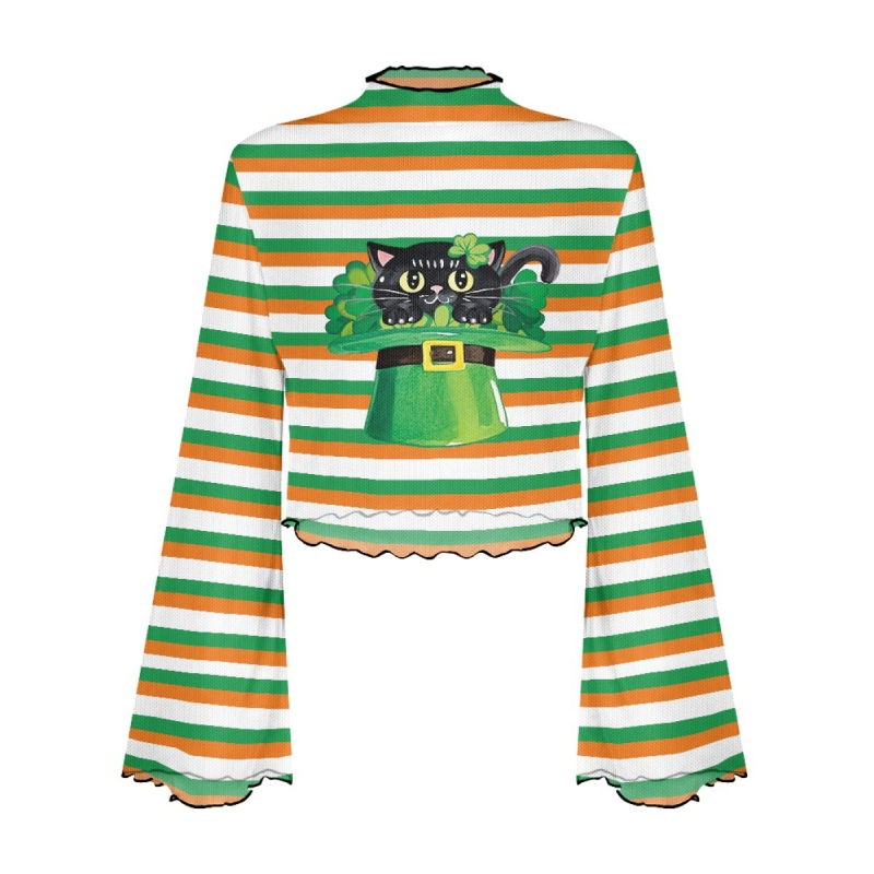 Poliesterski top s otisom lubanje, uskog kroja, dugi rukavi zvonastog kroja