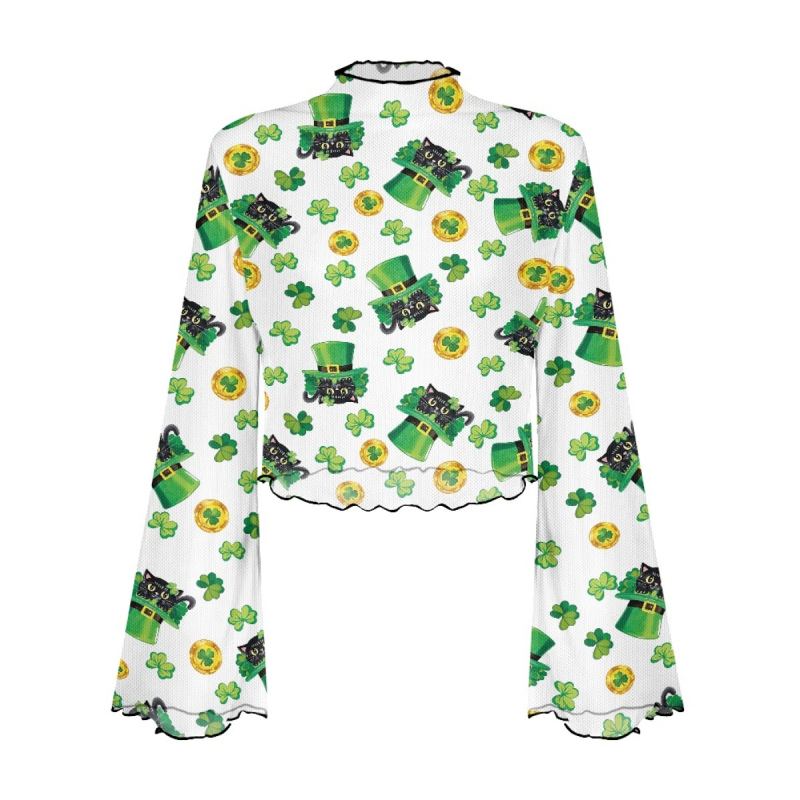 Poliesterski top s otisom lubanje, uskog kroja, dugi rukavi zvonastog kroja