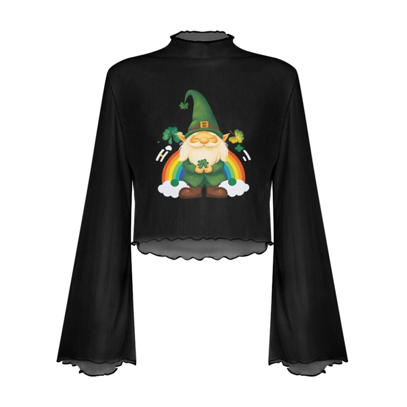 Poliesterski top s otisom lubanje, uskog kroja, dugi rukavi zvonastog kroja