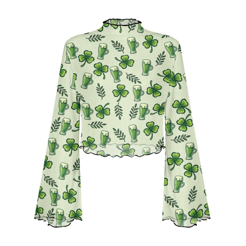 Poliesterski top s otisom lubanje, uskog kroja, dugi rukavi zvonastog kroja