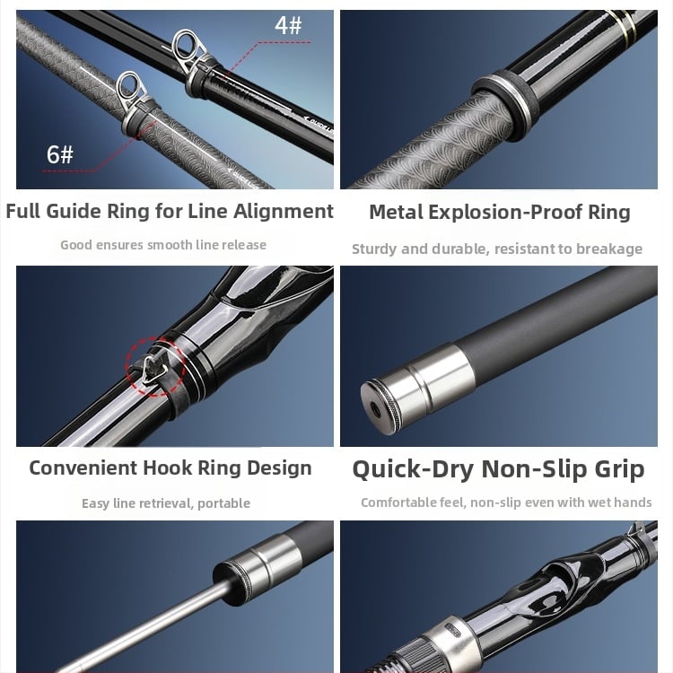 Horgászbot hosszú dobásokhoz, slip float és nagy vezető gyűrűvel; ultra-kemény felépítés, rövid szakasz