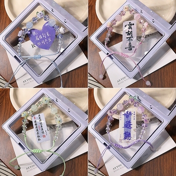 Brățară cu mărgele Camelia, împletită manual, din sticlă și lazurit, formă florală, stil proaspăt și elegant, bijuterie pentru mână