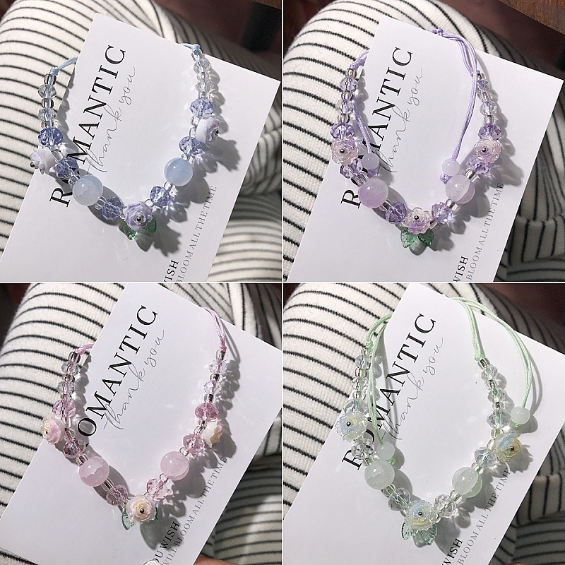 Brățară cu mărgele Camelia, împletită manual, din sticlă și lazurit, formă florală, stil proaspăt și elegant, bijuterie pentru mână