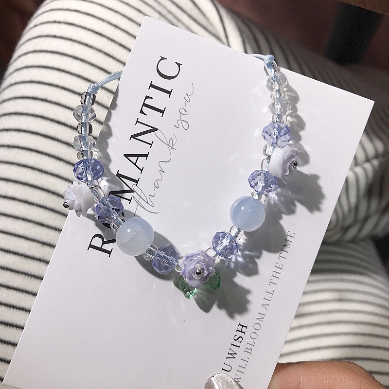 Brățară cu mărgele Camelia, împletită manual, din sticlă și lazurit, formă florală, stil proaspăt și elegant, bijuterie pentru mână