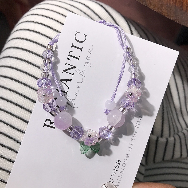 Brățară cu mărgele Camelia, împletită manual, din sticlă și lazurit, formă florală, stil proaspăt și elegant, bijuterie pentru mână