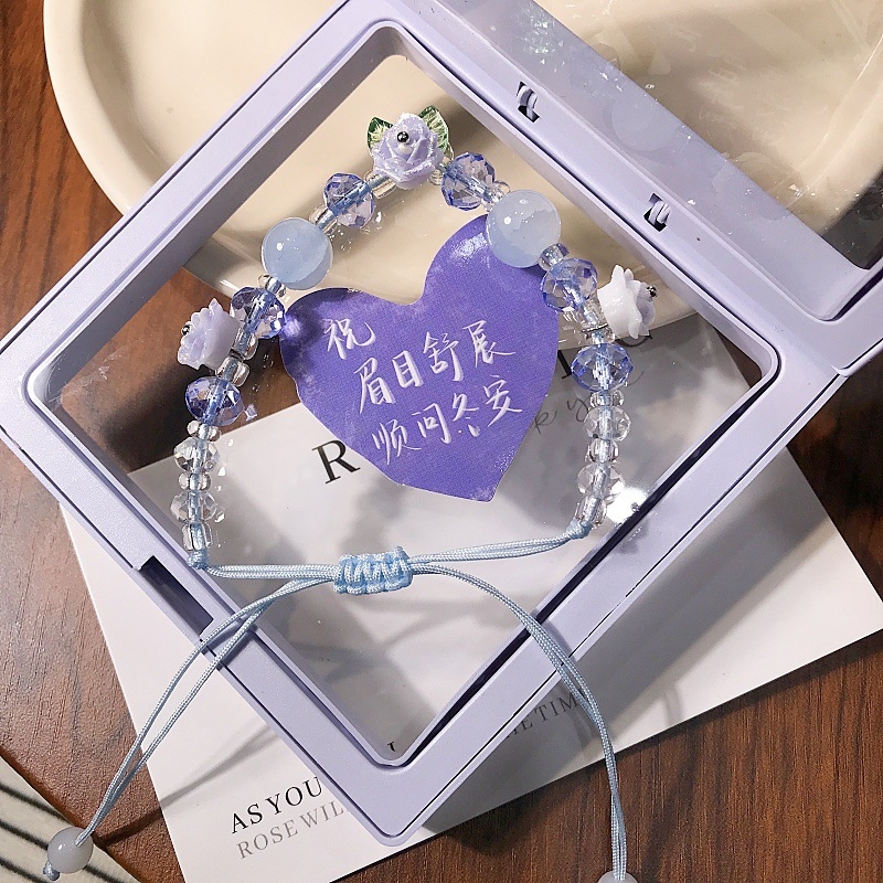 Brățară cu mărgele Camelia, împletită manual, din sticlă și lazurit, formă florală, stil proaspăt și elegant, bijuterie pentru mână