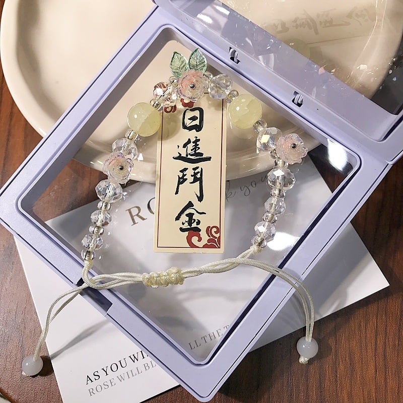 Brățară cu mărgele Camelia, împletită manual, din sticlă și lazurit, formă florală, stil proaspăt și elegant, bijuterie pentru mână