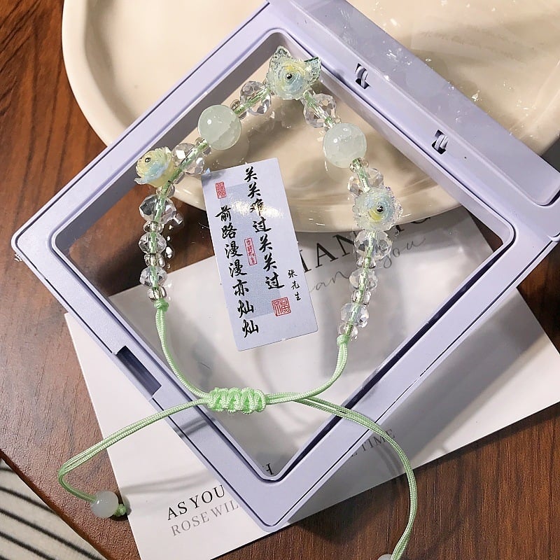 Brățară cu mărgele Camelia, împletită manual, din sticlă și lazurit, formă florală, stil proaspăt și elegant, bijuterie pentru mână